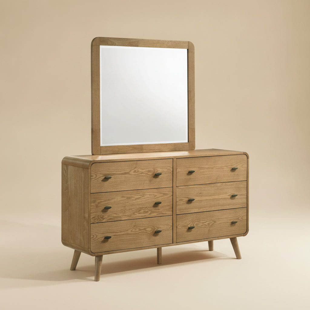 Robyn 6-drawer Bedroom Dresser and Mirror Light Ash