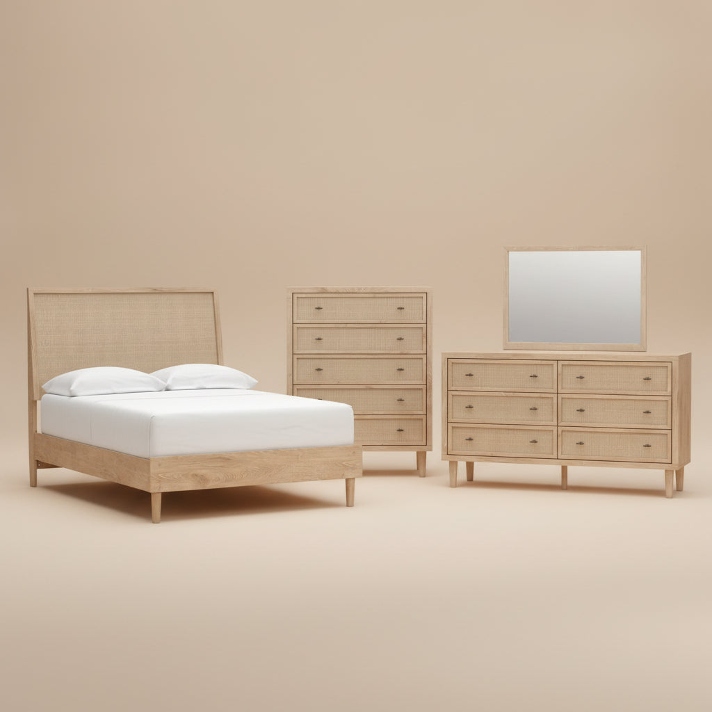 Cielden Full Panel Bed with Mirrored Dresser and Chest