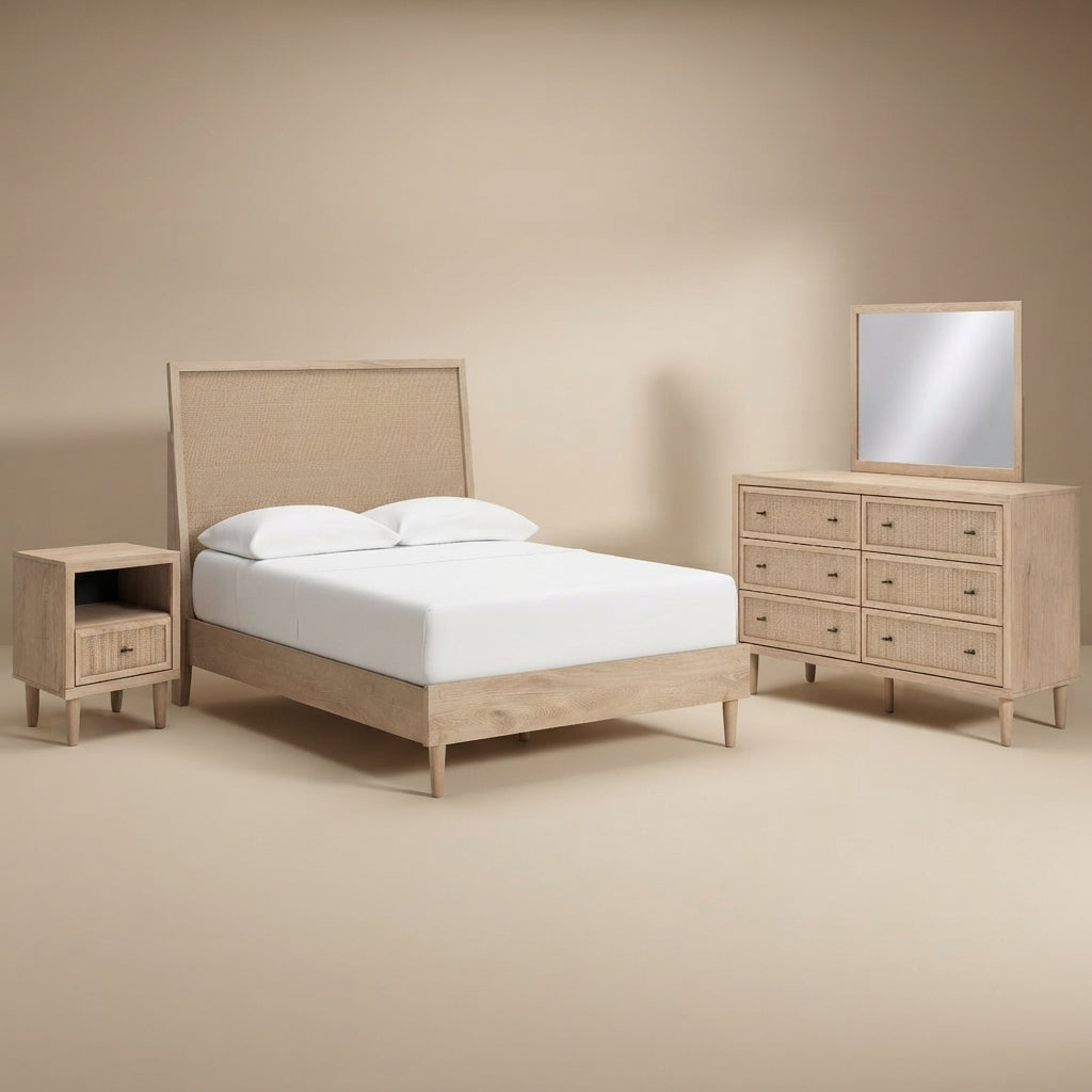Cielden Full Panel Bed with Mirrored Dresser and Nightstand