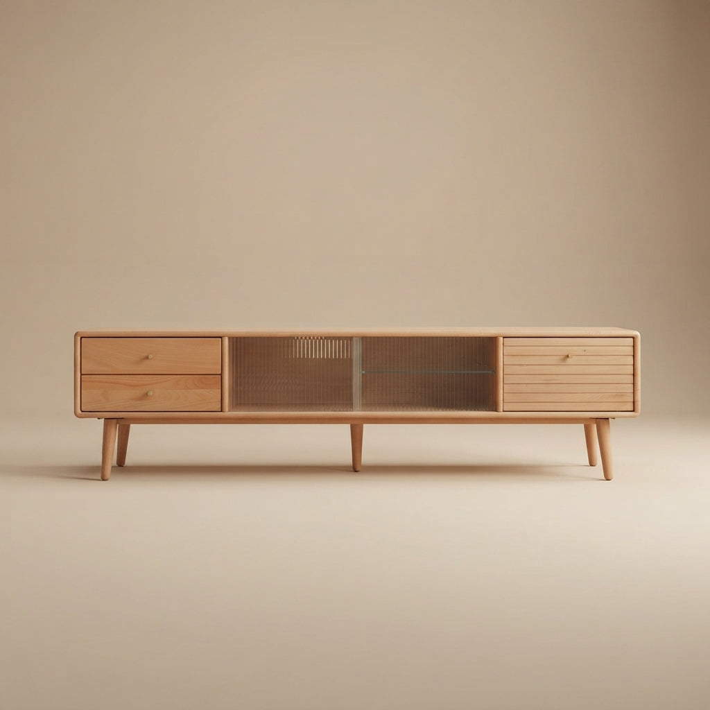 Trinell North America A Grade Solid Beech TV Cabinet With Chinese Changhong Glass Doors
