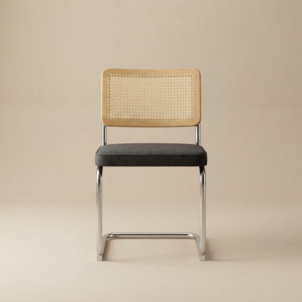Carrollton Mid Century Modern Breuer Designed Dining Chairs with Natural Cane Back & Stainless Chrome Base - Set of 2