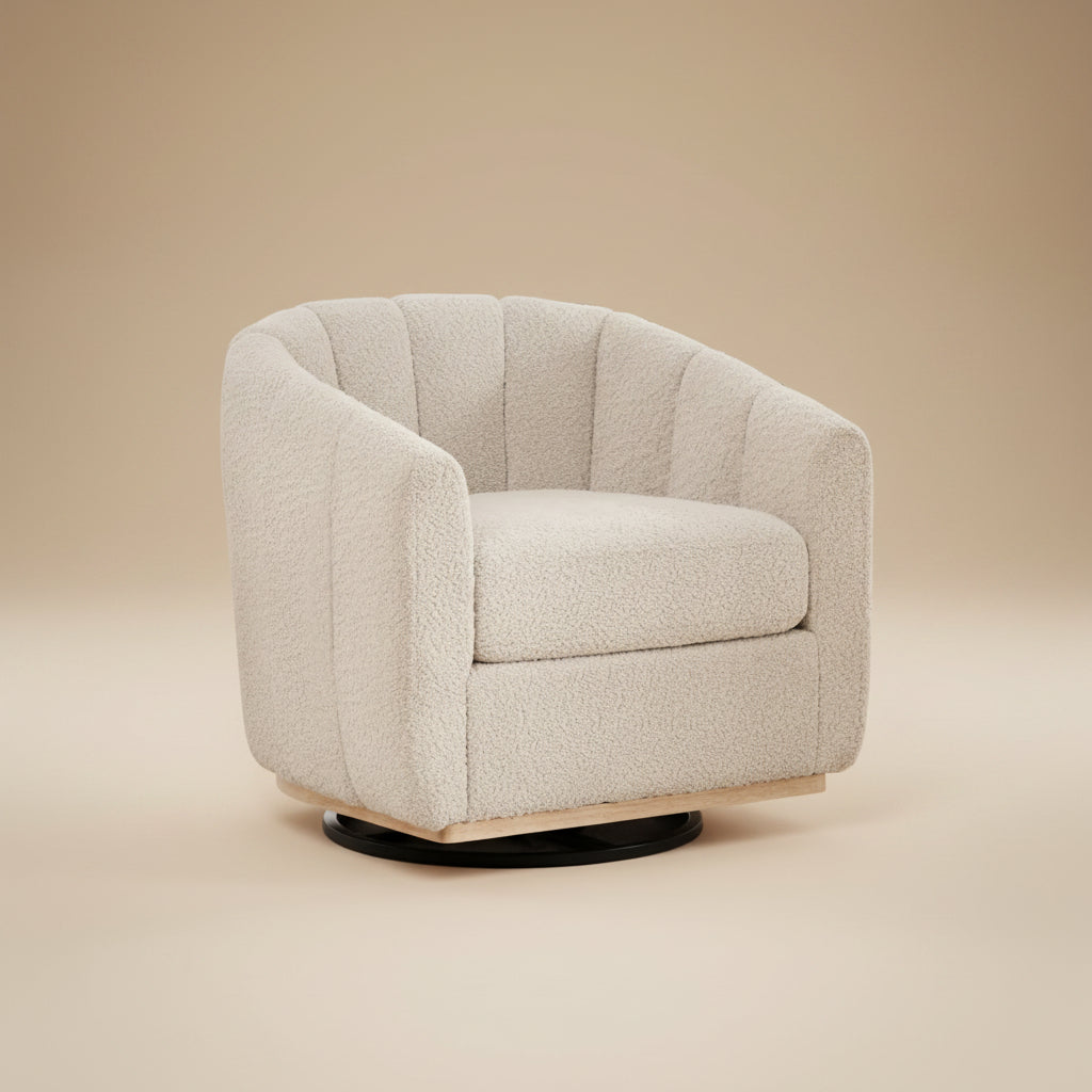 Eaton Wheat Swivel Barrel Chair with Metal Base and Tufted-Chenille Upholstery