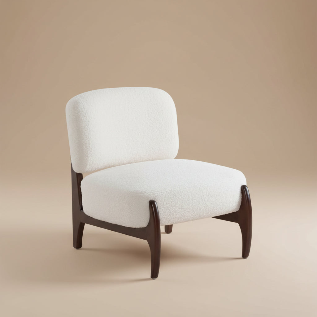 Easton Beige Modern Boucle Lounge Chair with Solid Wood Frame