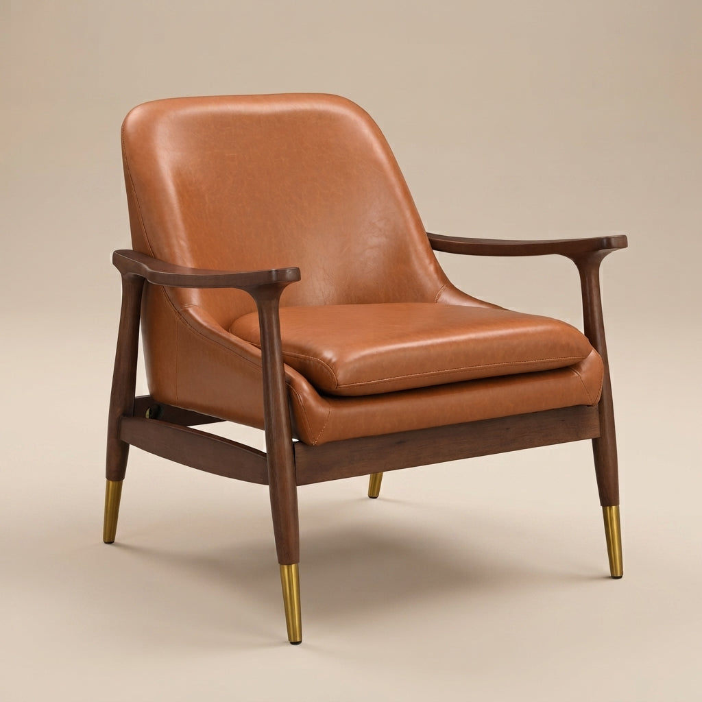 Hafi Mid-Century Faux Leather Accent Chair