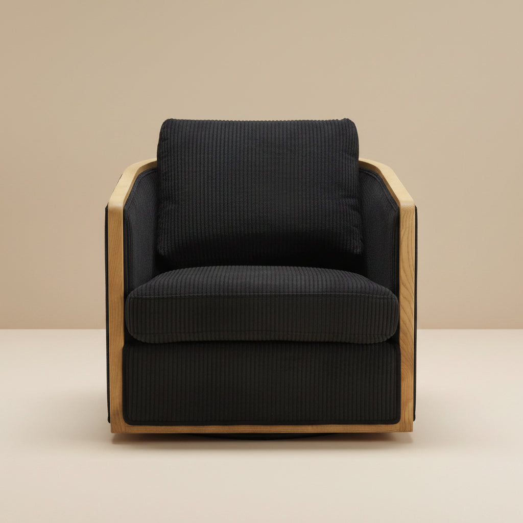 Schrazade Corduroy Swivel Barrel Chair Comfortable Accent Chair