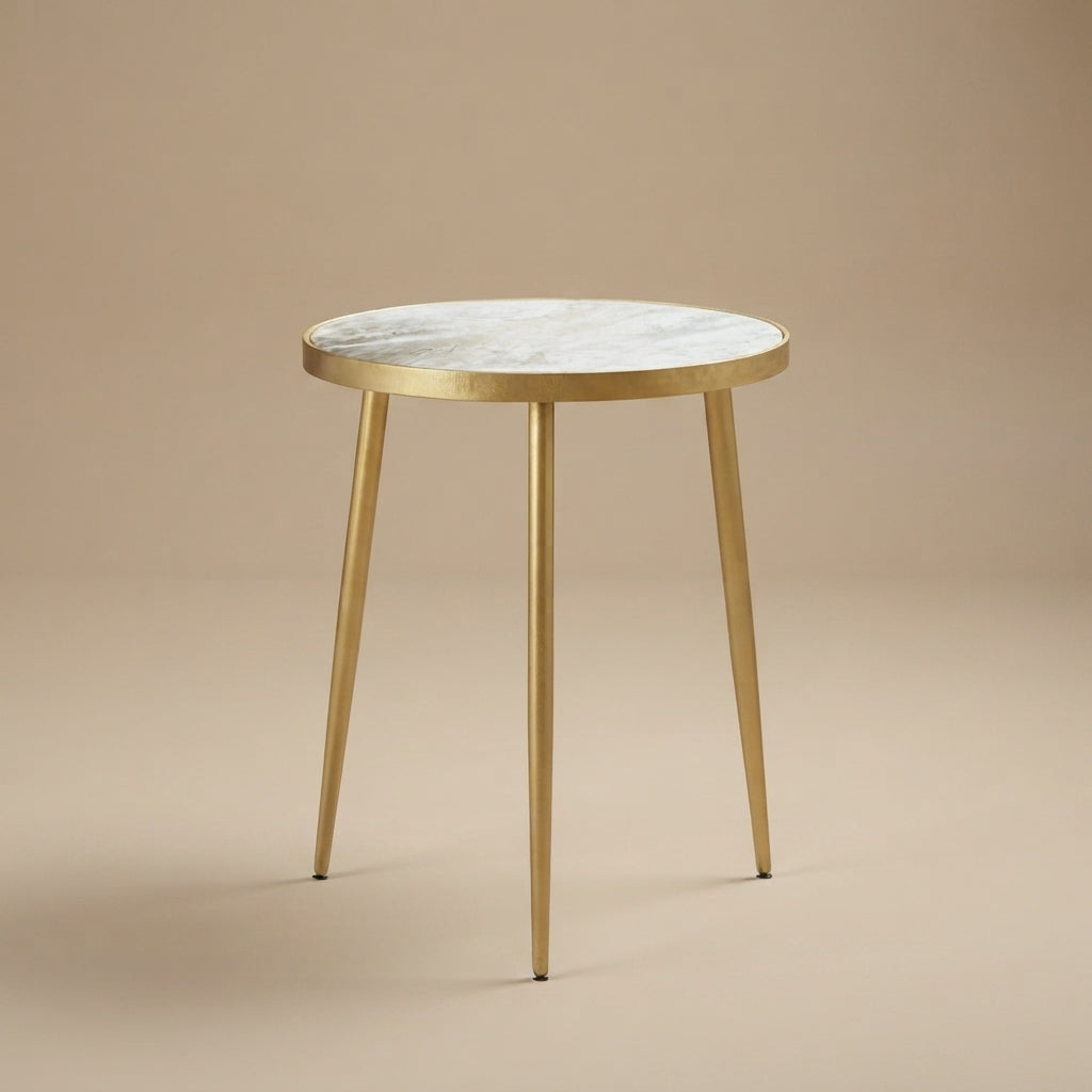 Acheson Round Marble Top Side Table White and Gold