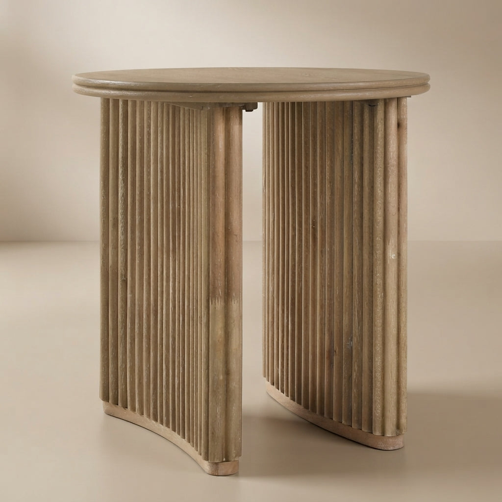 Adina Round Wood Side End Table Distressed Light Brown