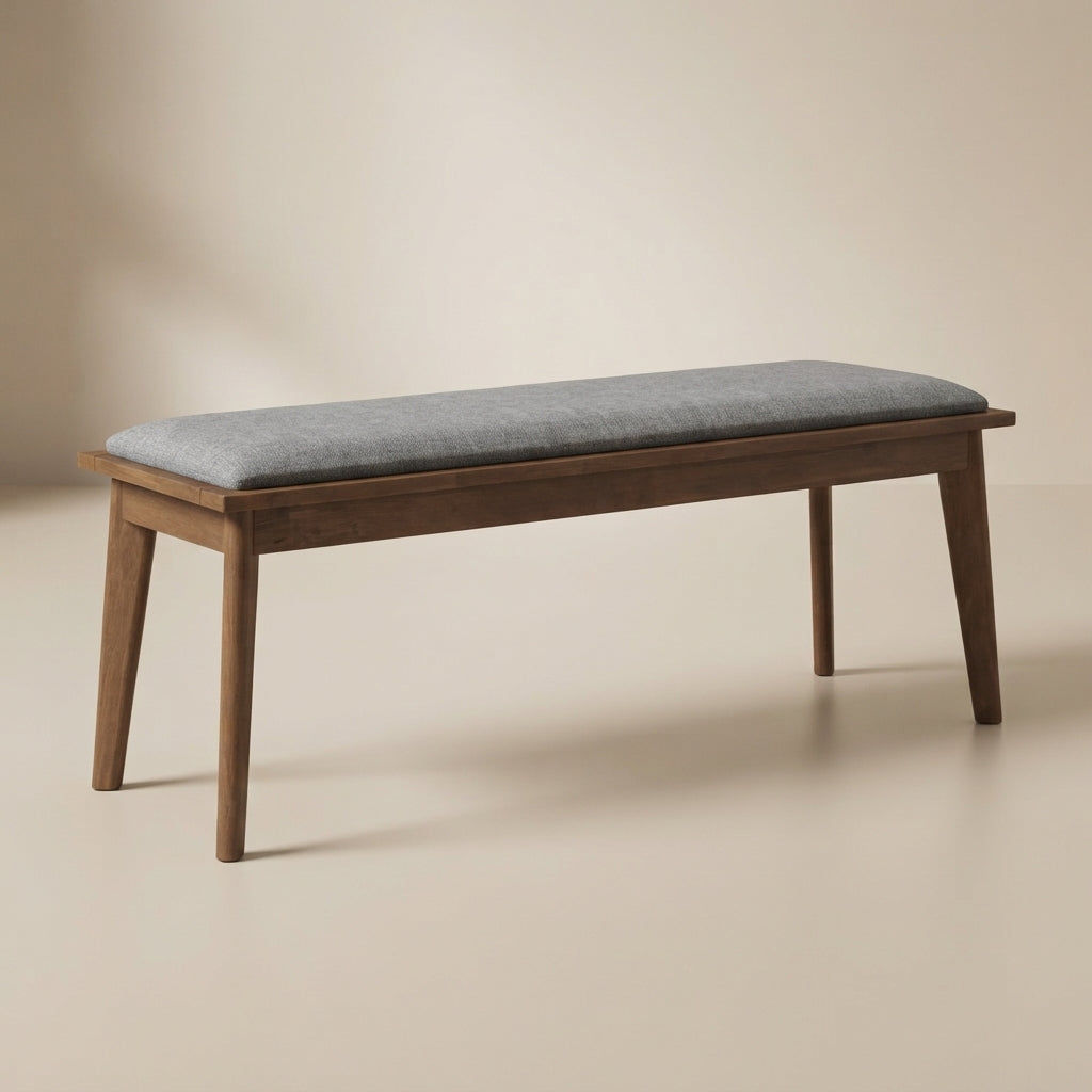 Alfredo Upholstered Dining Bench Grey and Natural Walnut