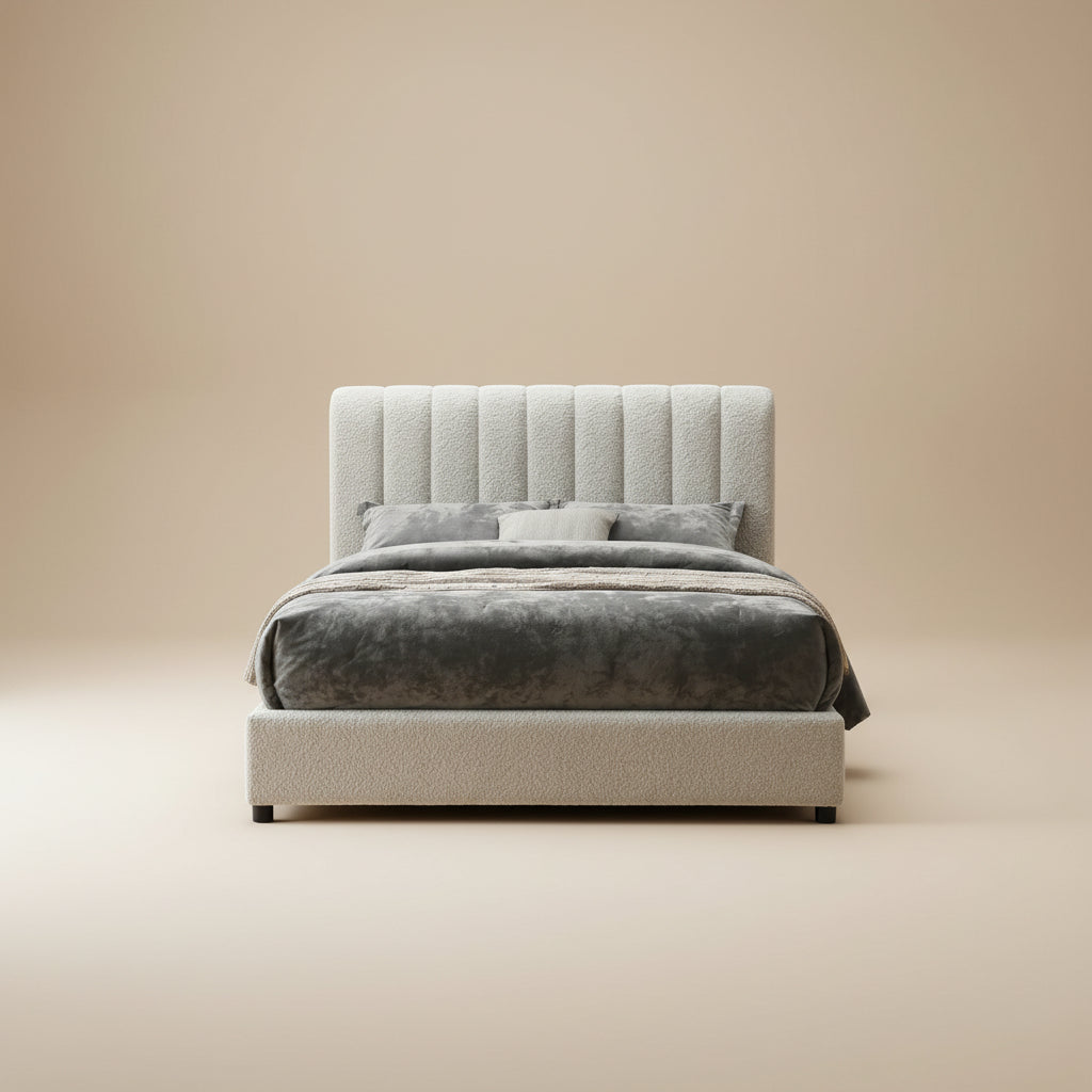 Traverso Contemporary White Boucle Eastern King Platform Bed