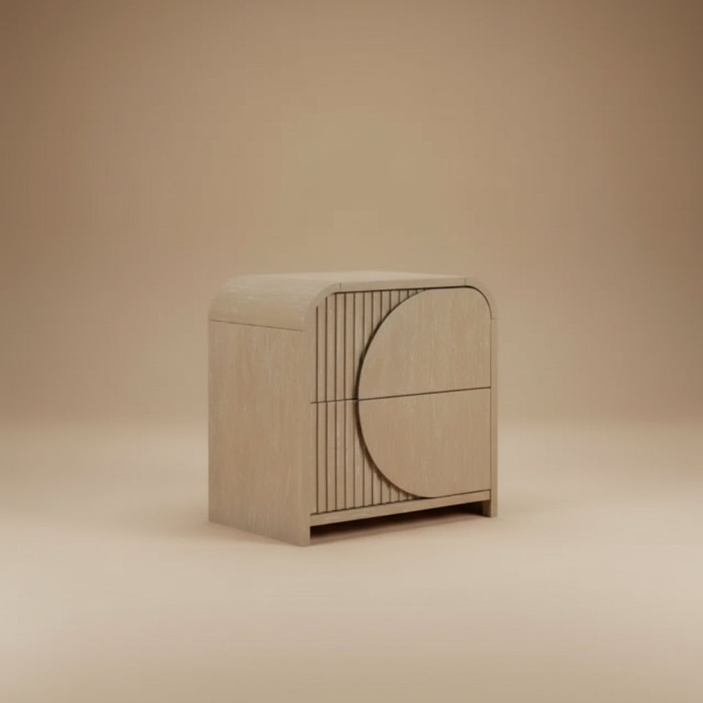 Tangentry Modern Natural Rubberwood Nightstand with USB Ports