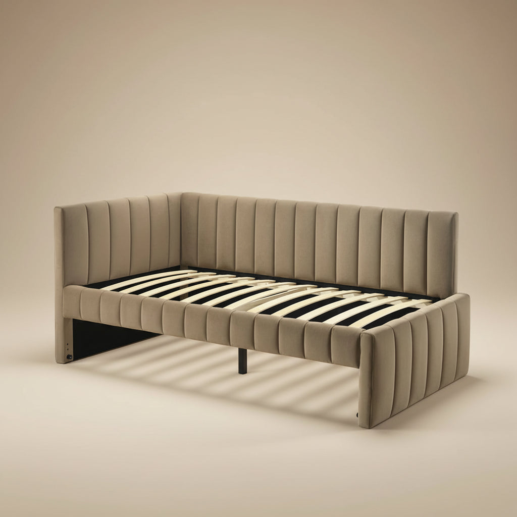 Nardi Contemporary Brown Velvet-Like Upholstered Twin Daybed with Trundle