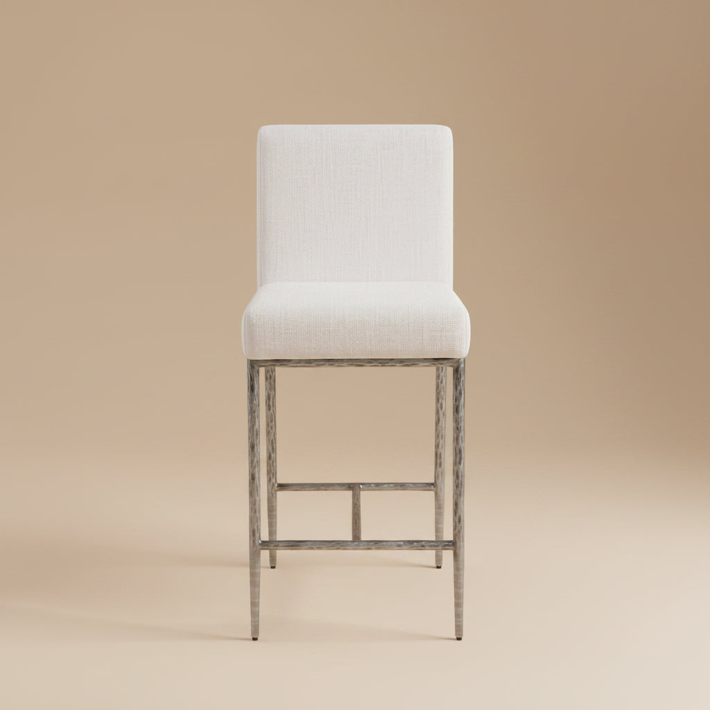 Rilva Contemporary Gunmetal and White Counter Height Stool with Linen White Fabric