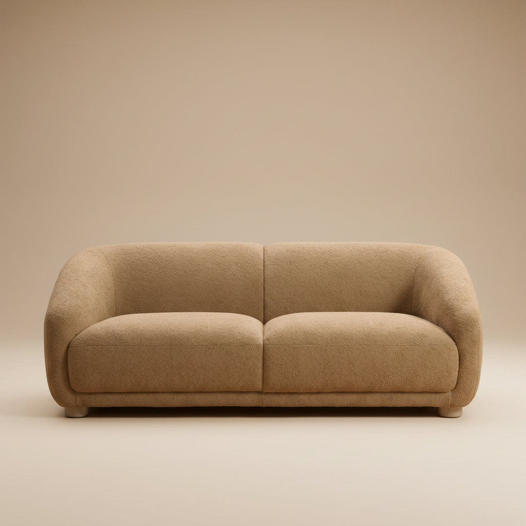 Kolvere Contemporary Brown Boucle Sofa with Solid Wood Round Legs