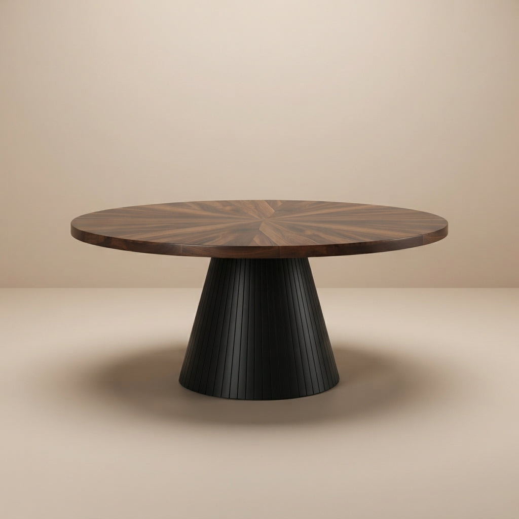 Surdal Modern Black Oval Coffee Table with Reeded Drum Base