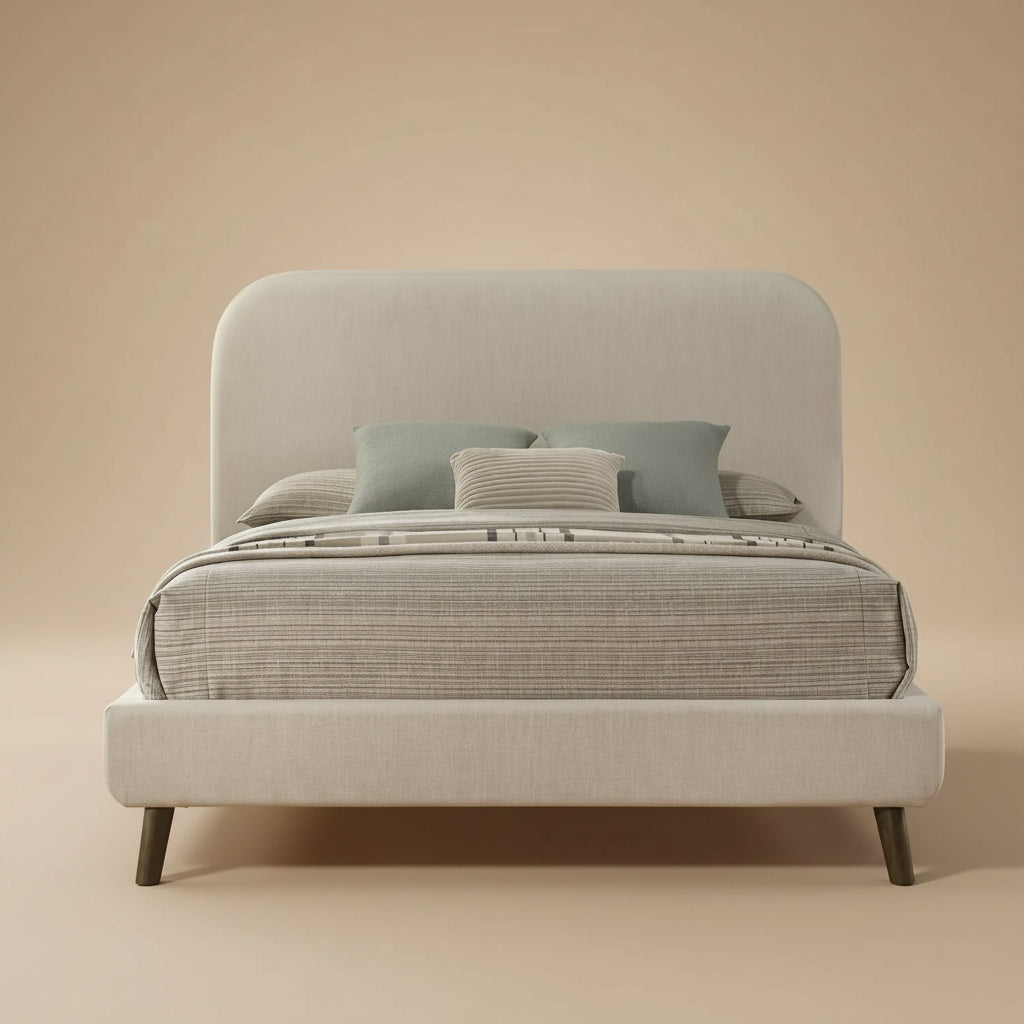 Heswall Rustic Oak Fabric Upholstered Queen Bed