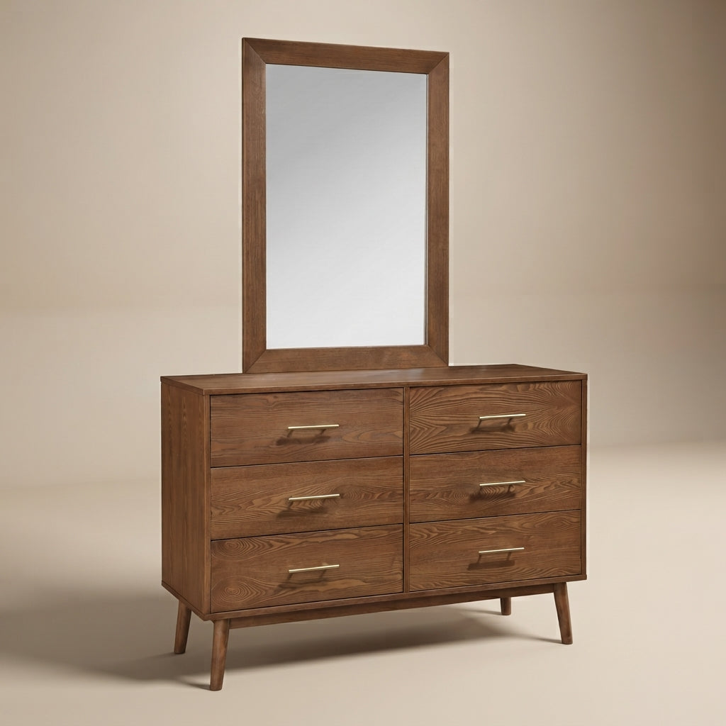 Tromso Mid-Century Modern Walnut Solid Wood Dresser by Furniture of America