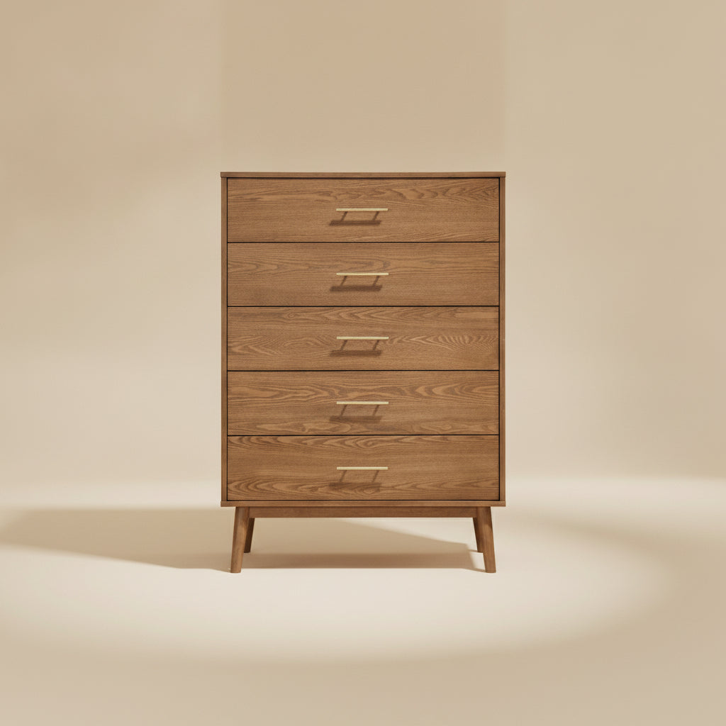 Tromso Mid-Century Modern Walnut Solid Wood Chest of Dresser by Furniture of America