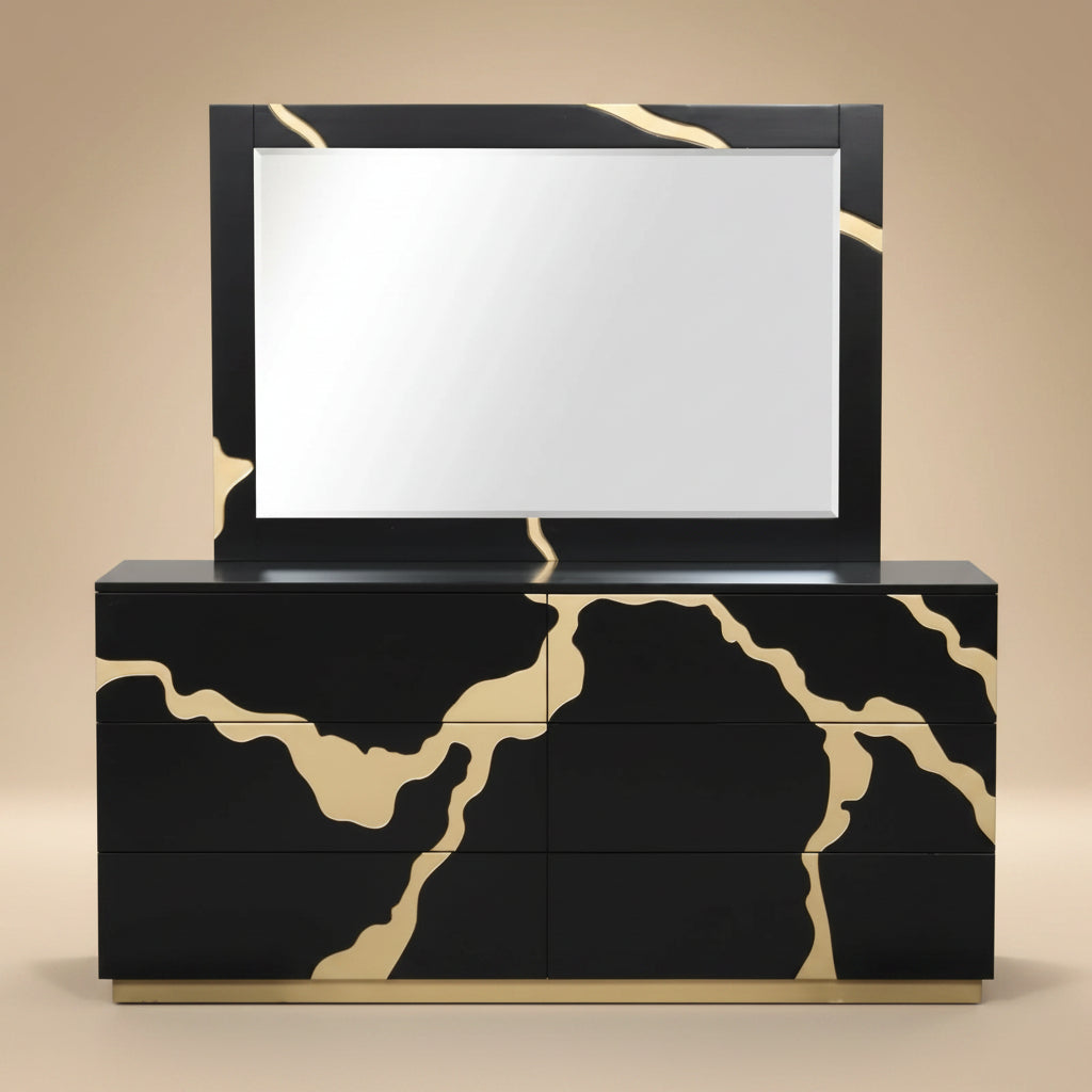 Goldsberg Contemporary Black and Gold Engineered Wood Dresser by Furniture of America