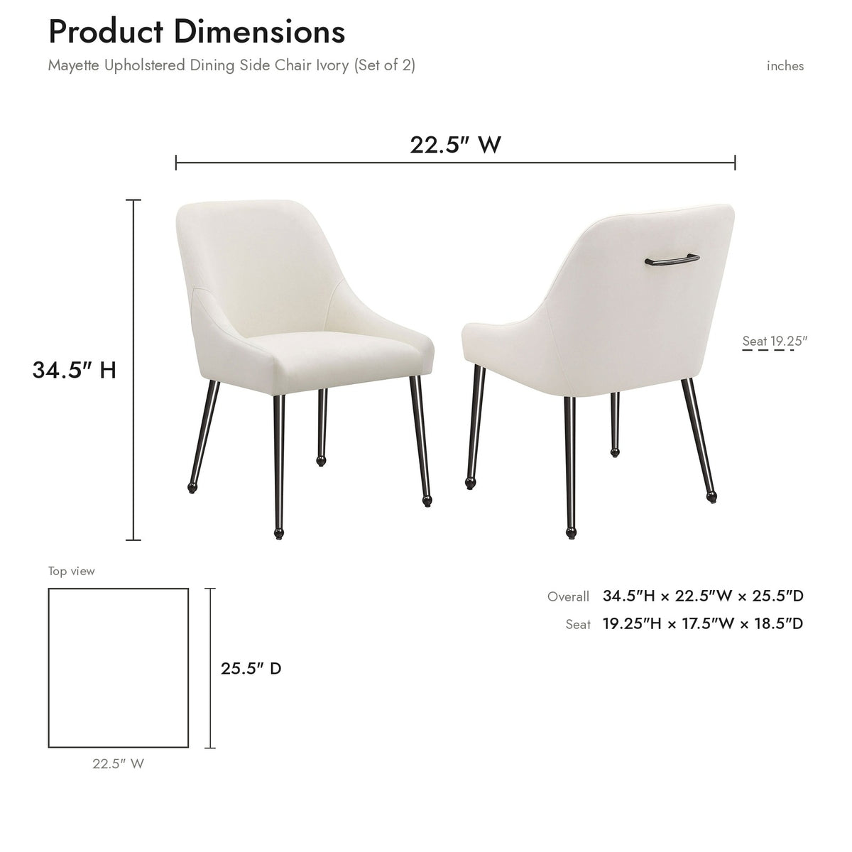 Product dimensions diagram