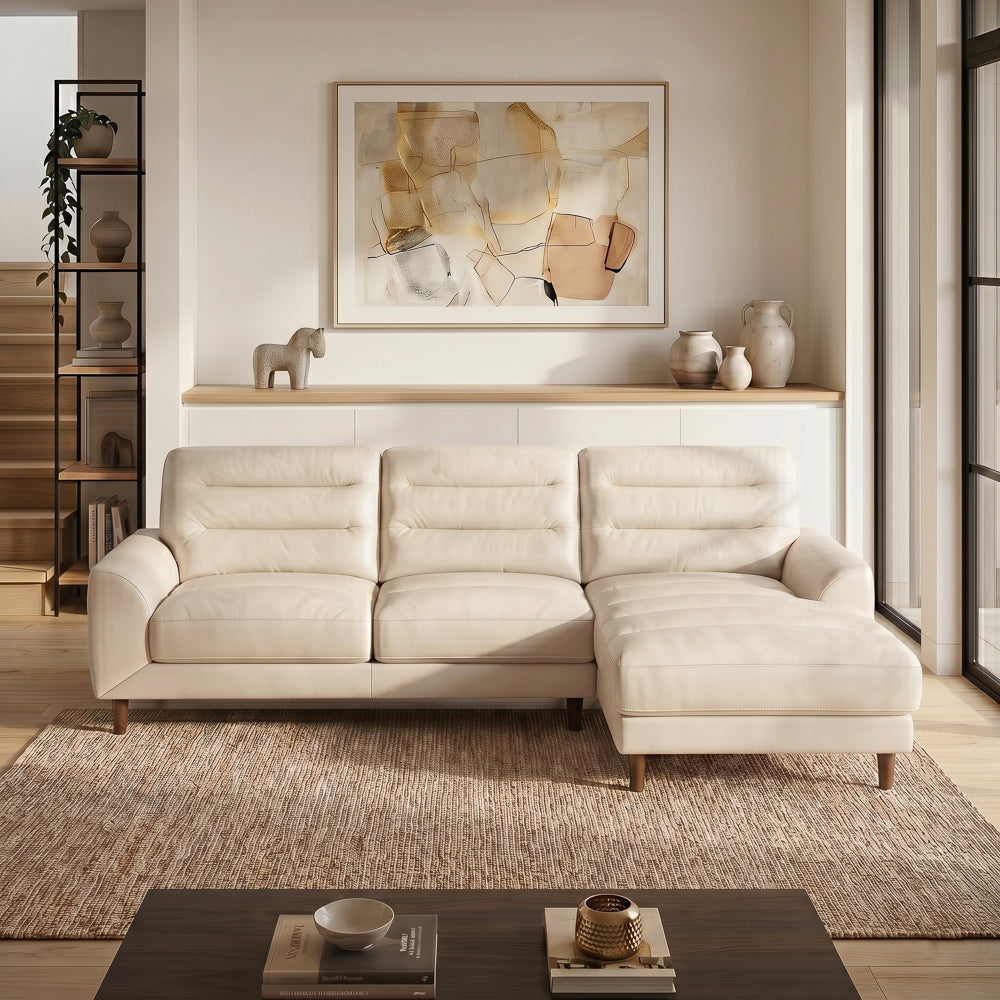 Barton Cream Leather Right Facing Sectional Sofa