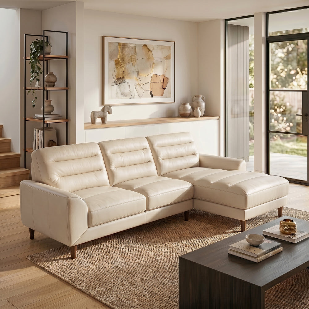 Barton Cream Leather Right Facing Sectional Sofa