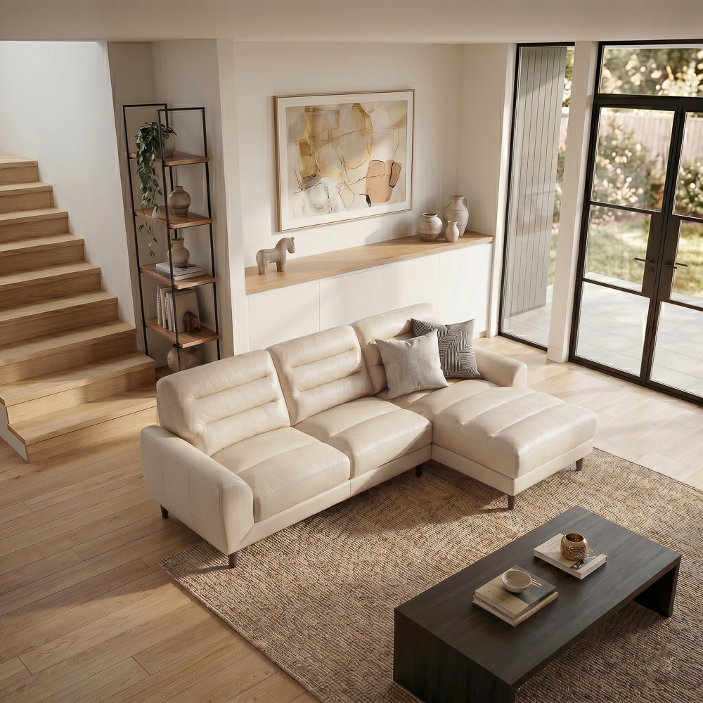 Barton Cream Leather Right Facing Sectional Sofa