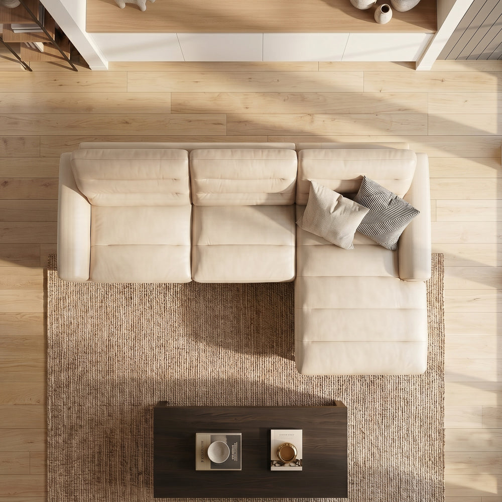 Barton Cream Leather Right Facing Sectional Sofa