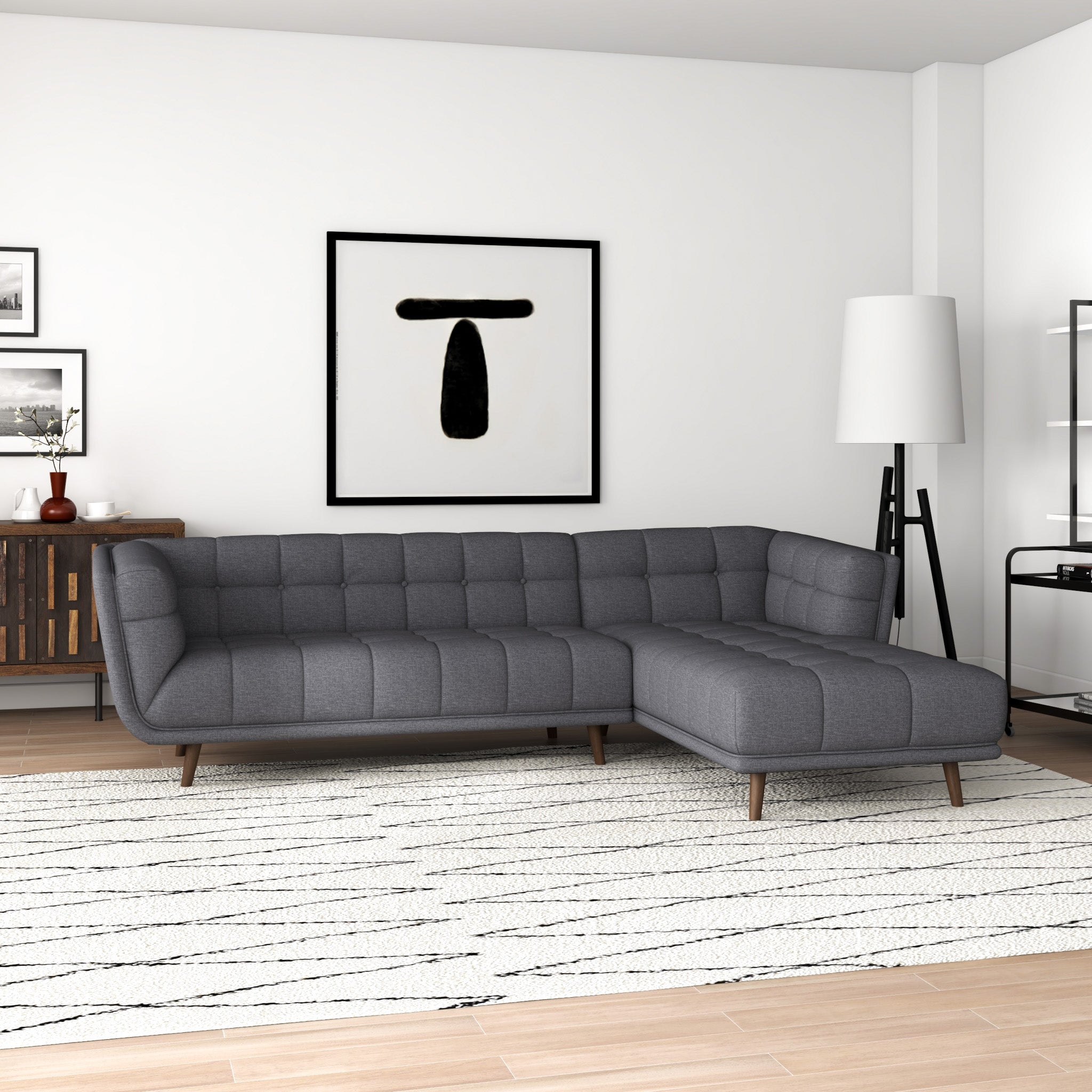 Kano Dark Grey Fabric Sectional Sofa Right Facing Chaise