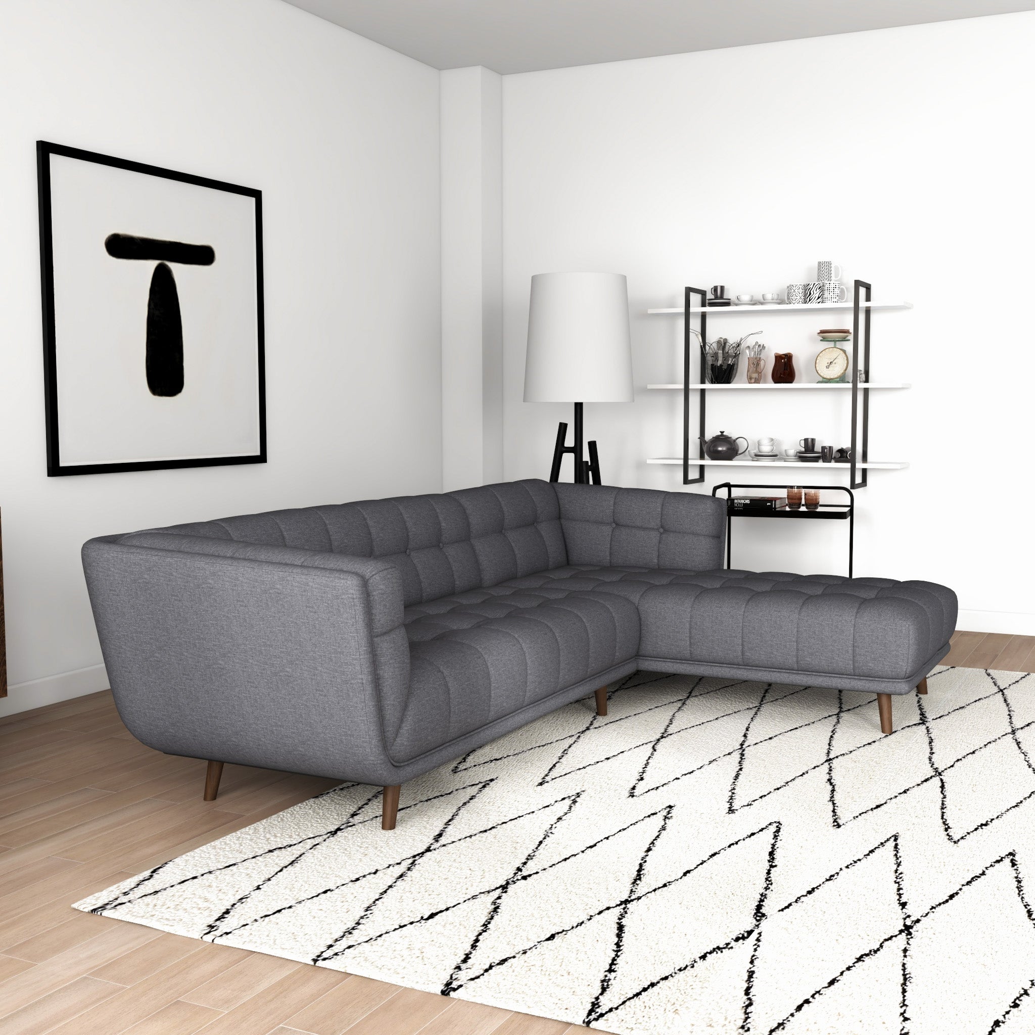 Kano Dark Grey Fabric Sectional Sofa Right Facing Chaise