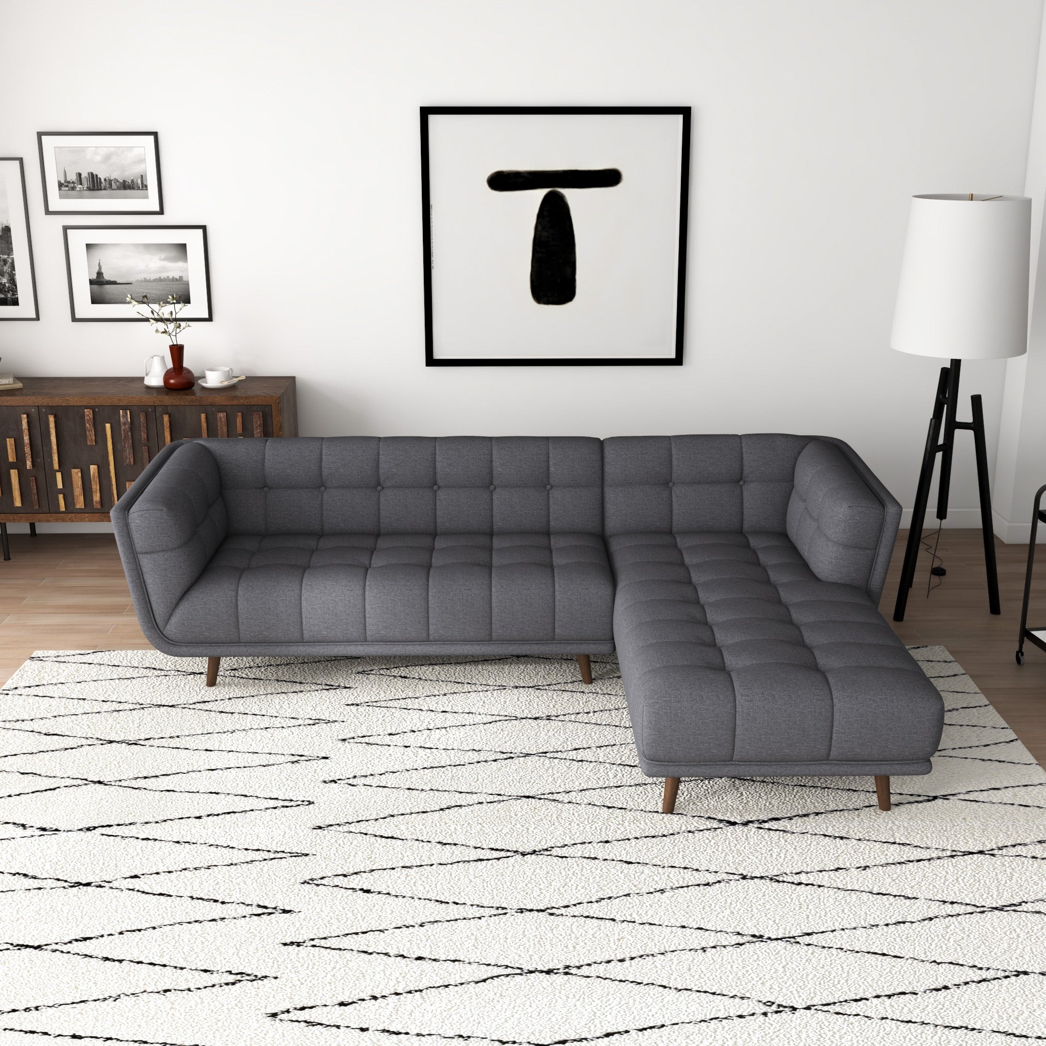 Kano Dark Grey Fabric Sectional Sofa Right Facing Chaise