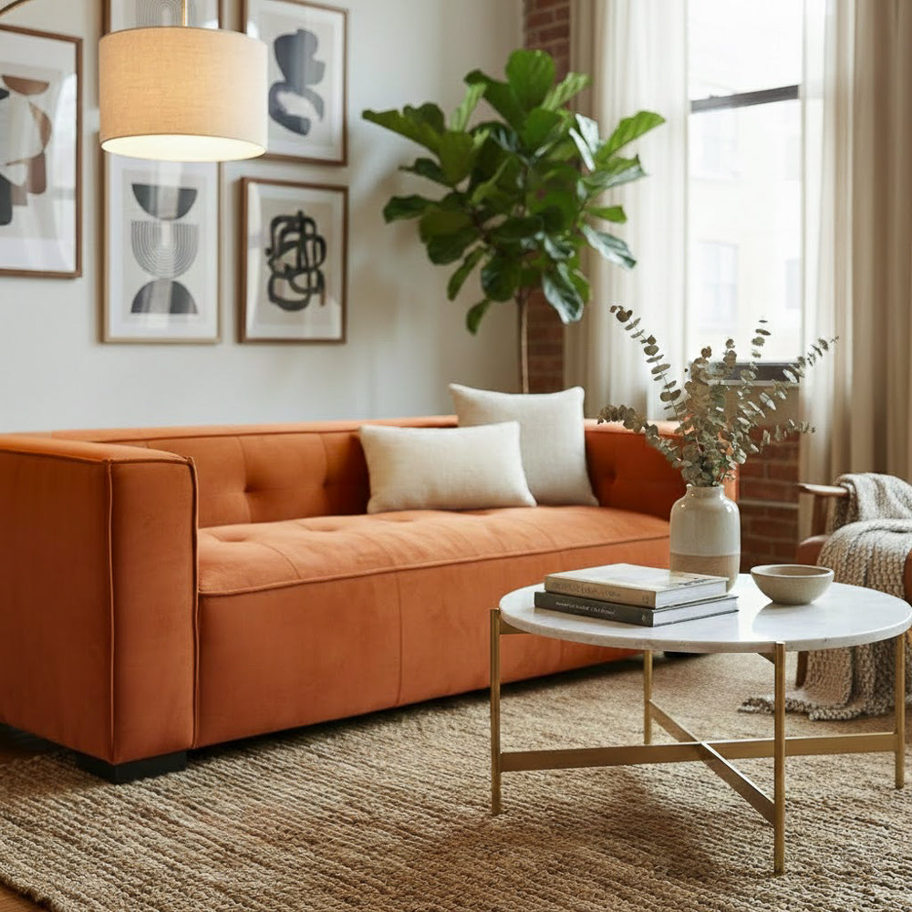 Alameda Burnt Orange Velvet Sofa