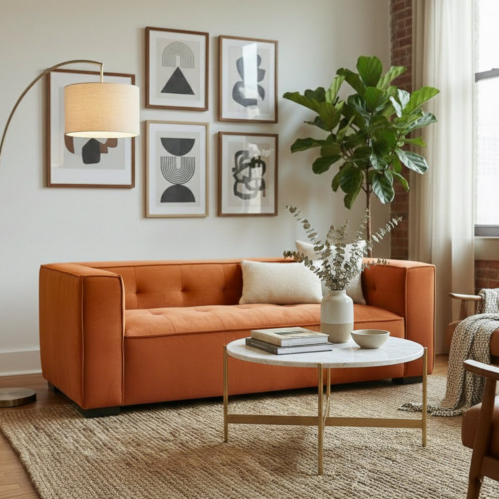 Alameda Burnt Orange Velvet Sofa