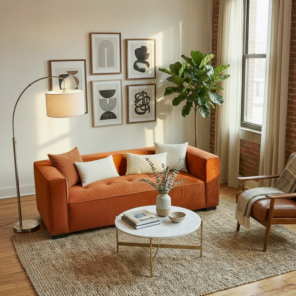 Alameda Burnt Orange Velvet Sofa