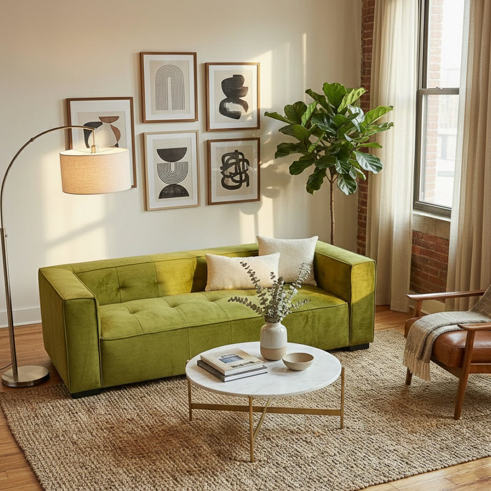 Alameda Olive Green Velvet Sofa