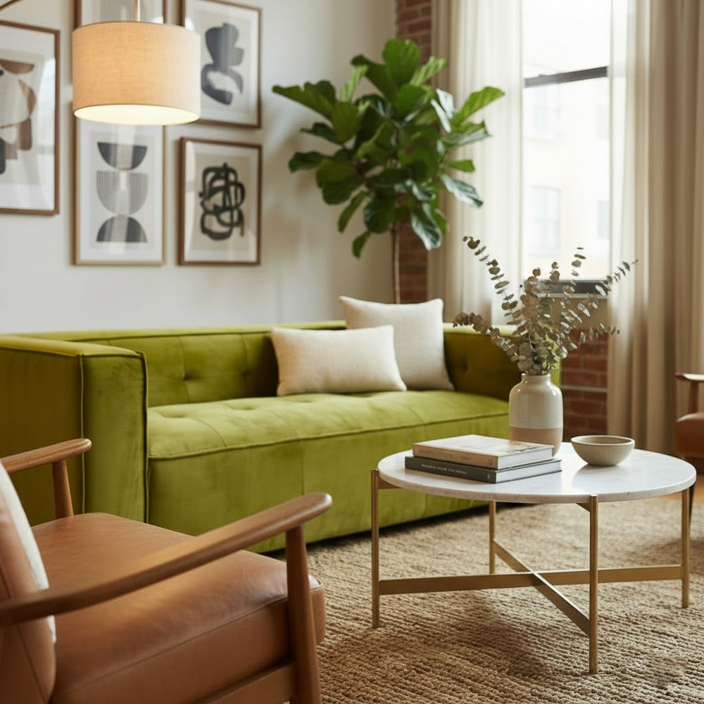 Alameda Olive Green Velvet Sofa