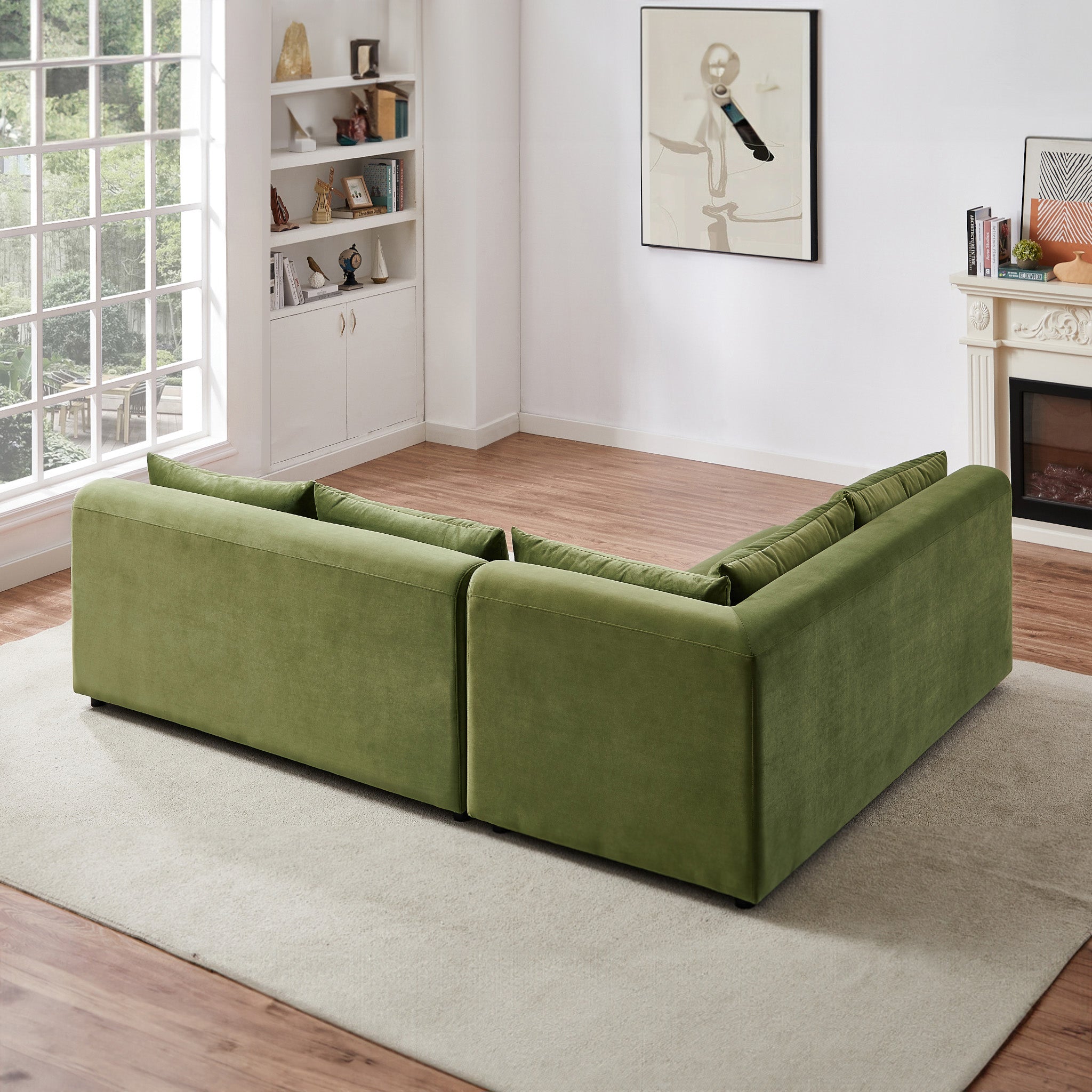 Albany Olive Green Velvet Modular Corner Sectional Sofa