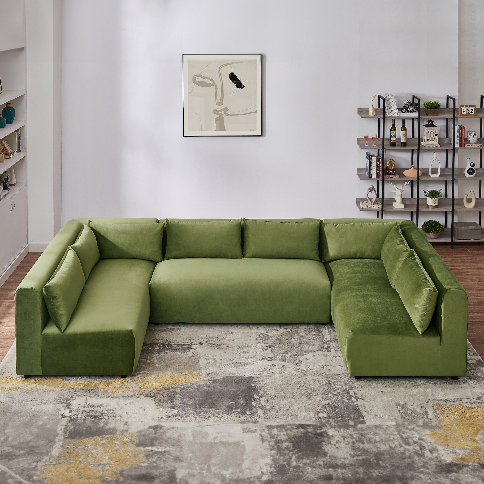 Albany Olive Green Velvet Modular Corner Sectional Sofa
