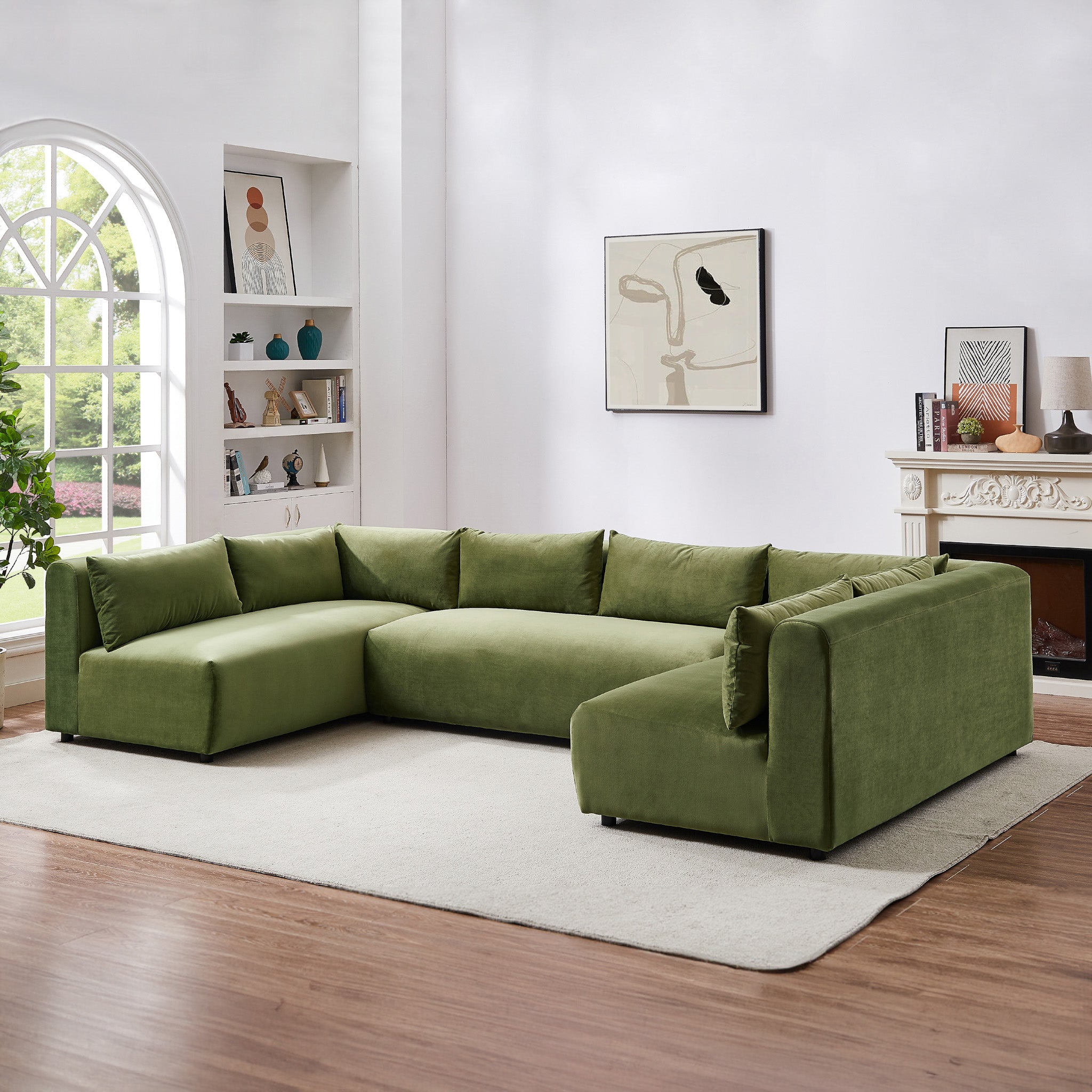 Albany Olive Green Velvet Modular Corner Sectional Sofa