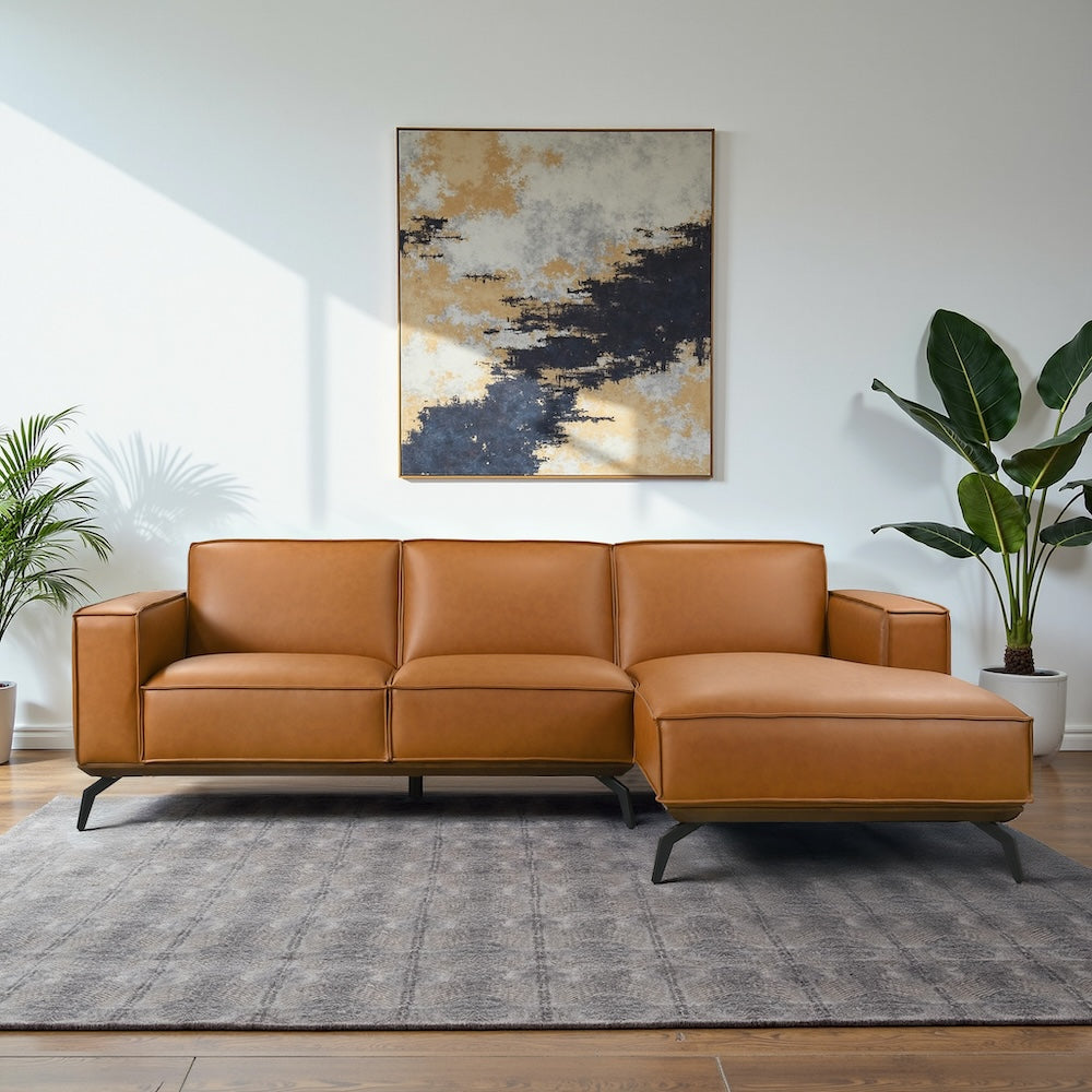 Alcott Right-Facing Cognac Vegan Leather Sectional Sofa