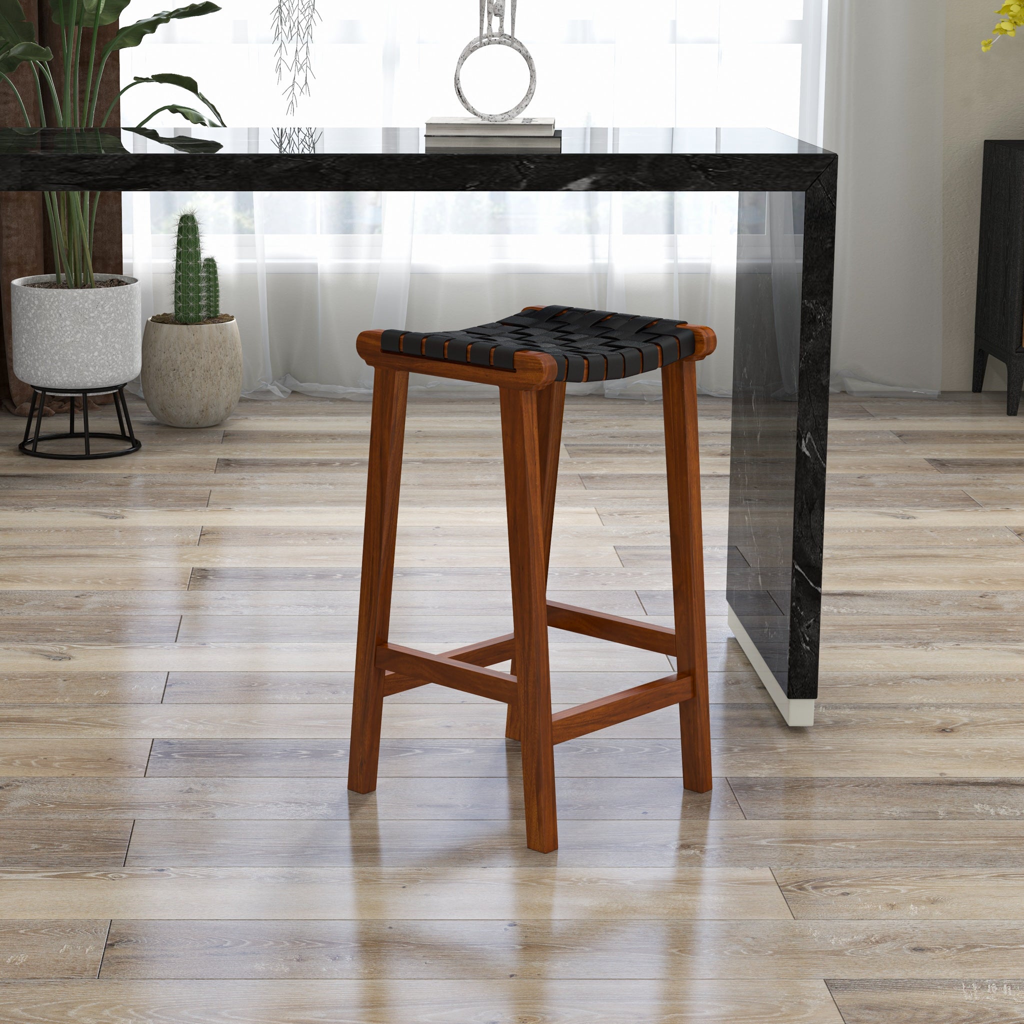 Andaman Black Leather Bar Stool