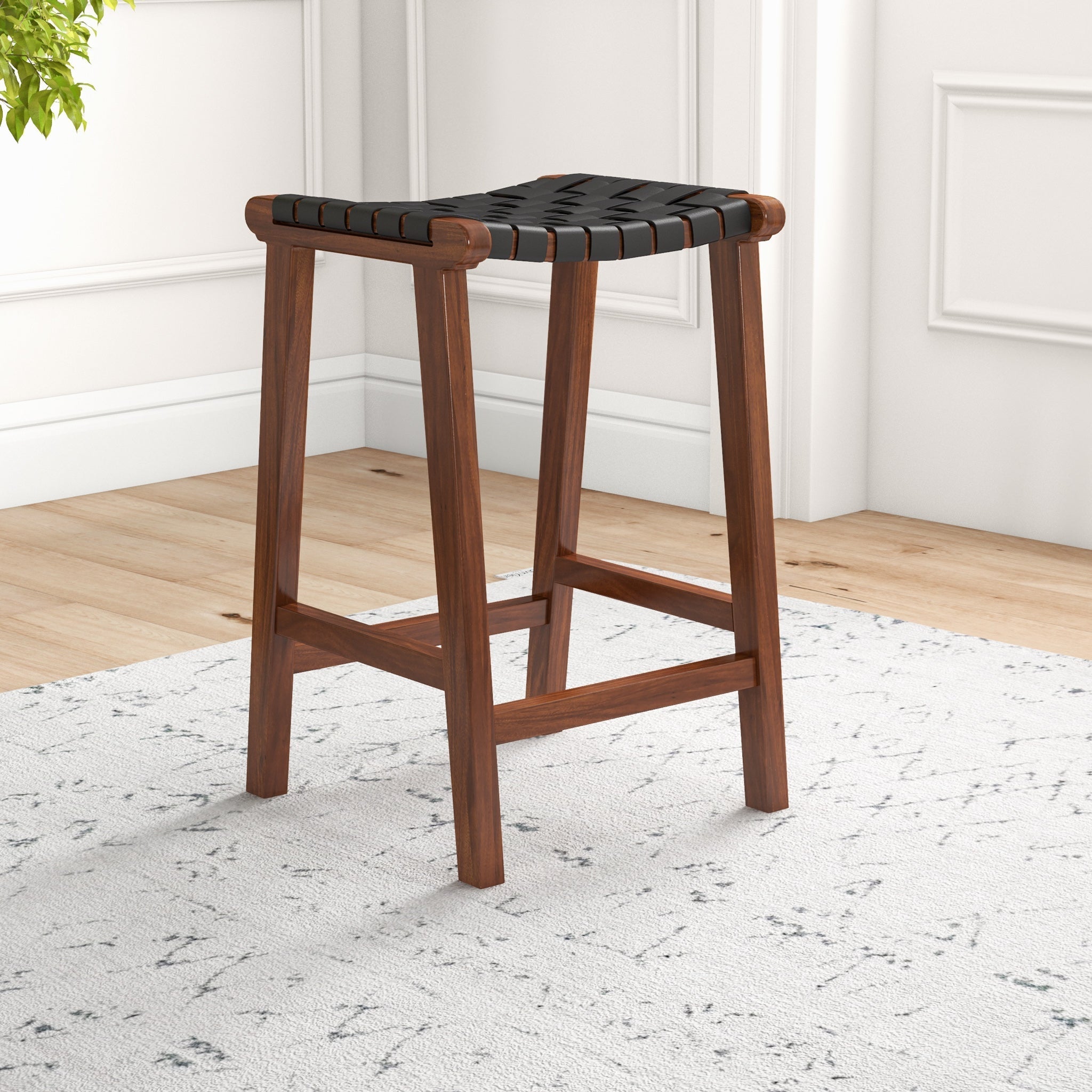 Andaman Black Leather Counter Stool