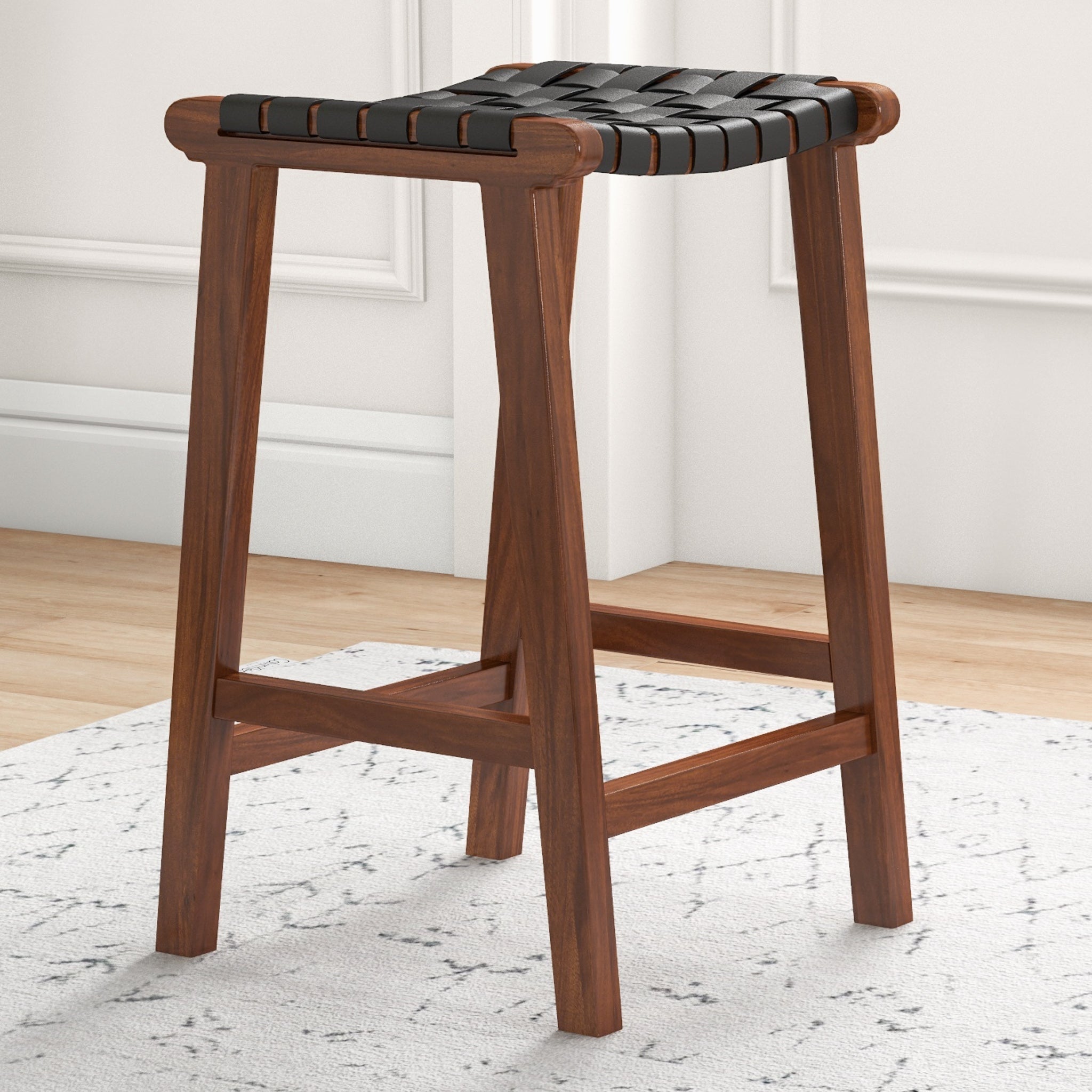 Andaman Black Leather Counter Stool