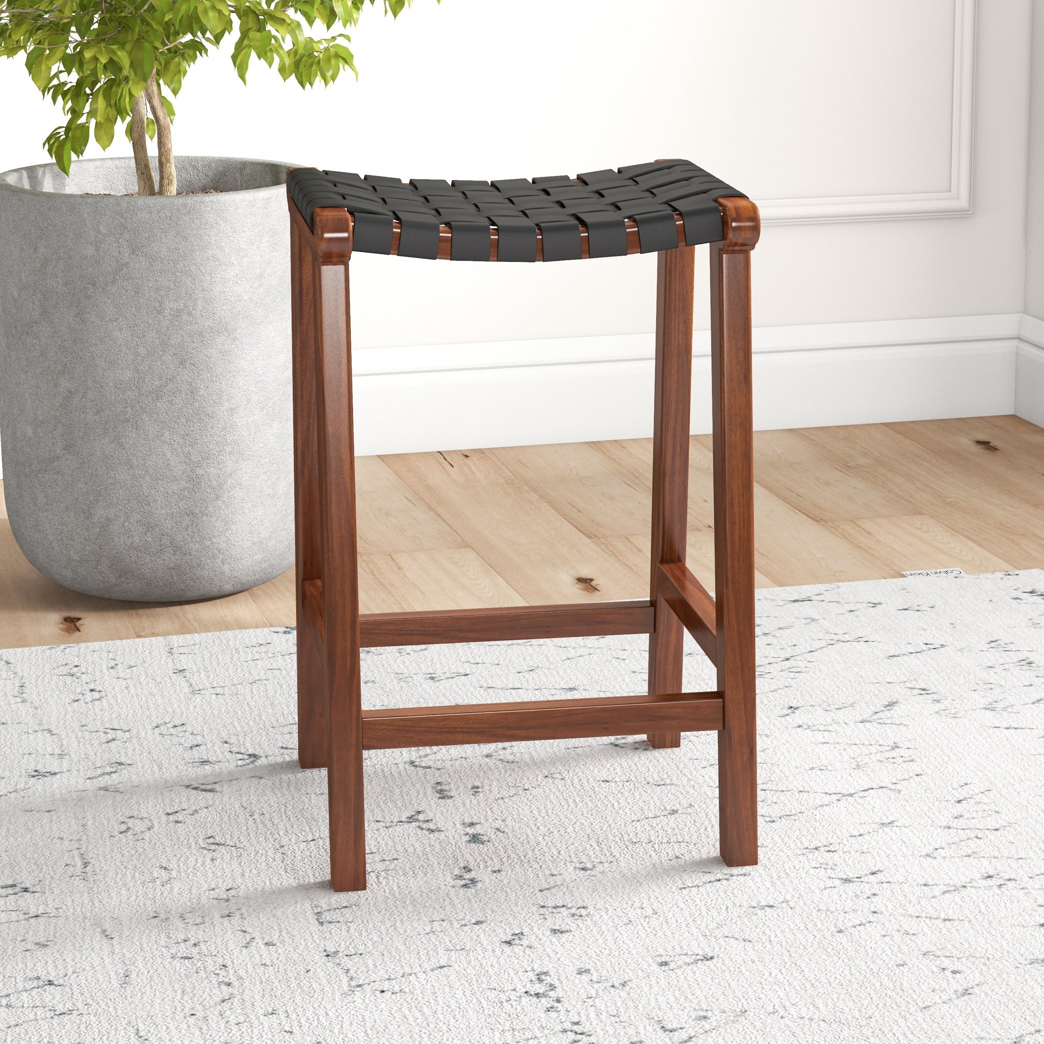Andaman Black Leather Counter Stool
