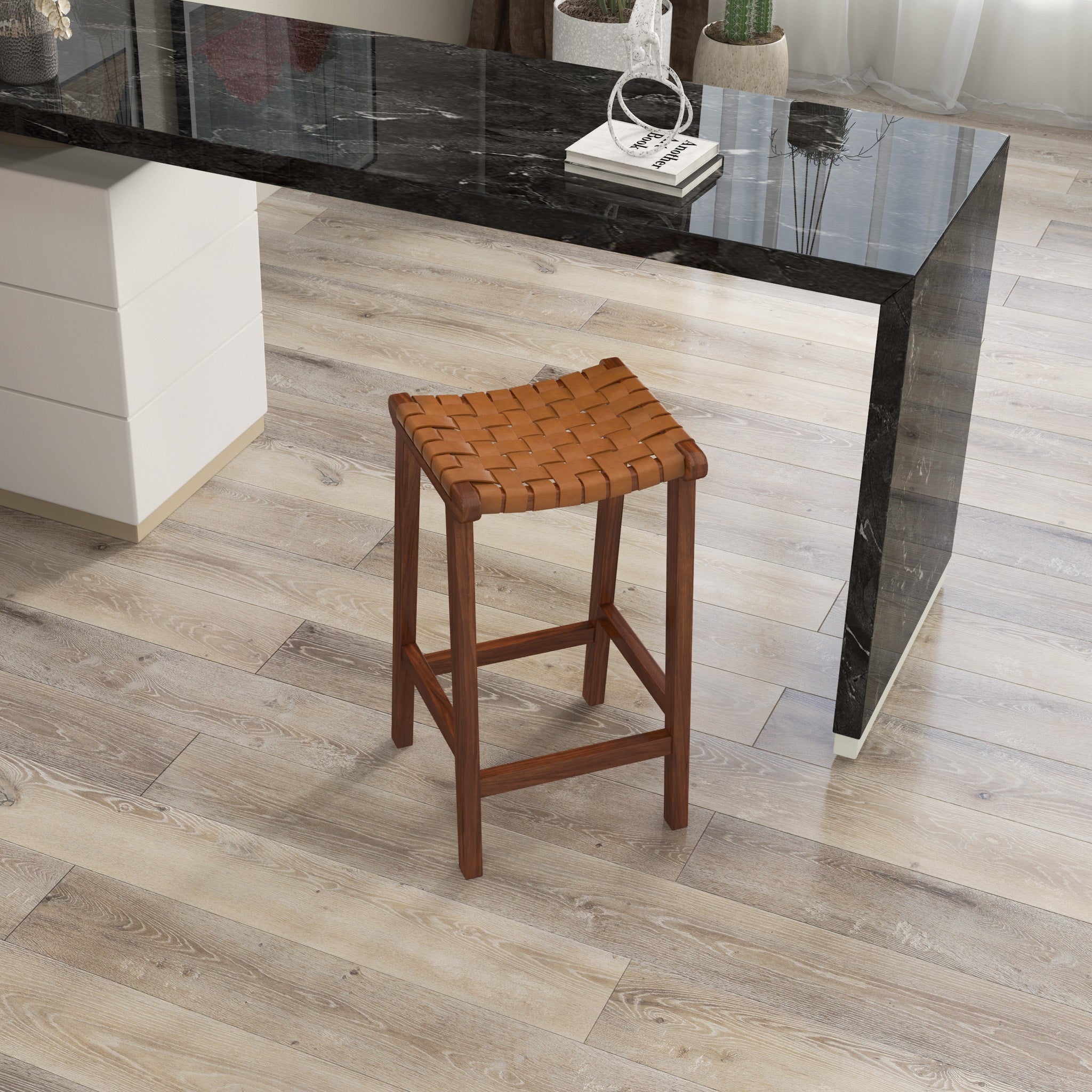 Andaman Tan Leather Bar Stool