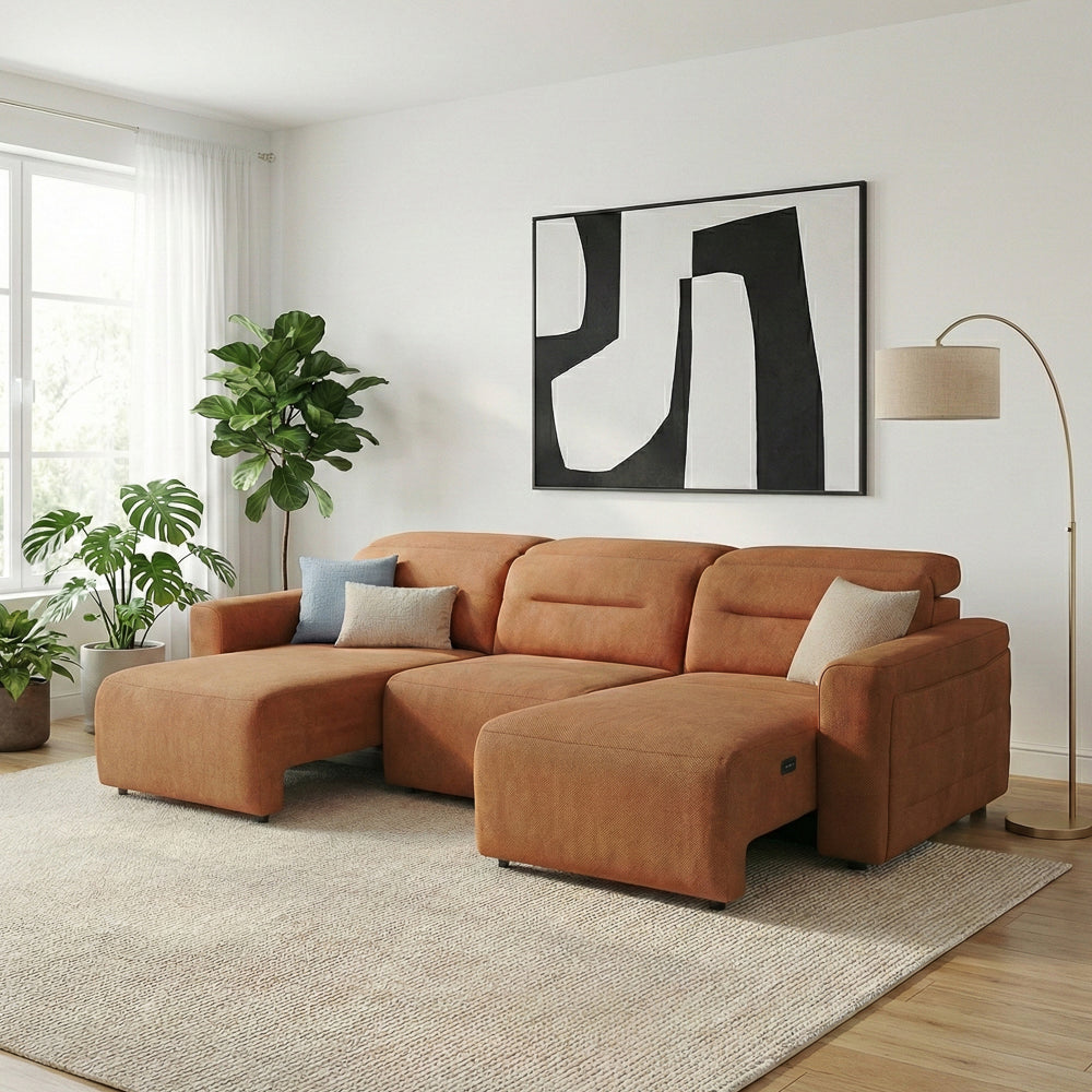 Archie Burnt Orange Fabric Power Slider Sofa
