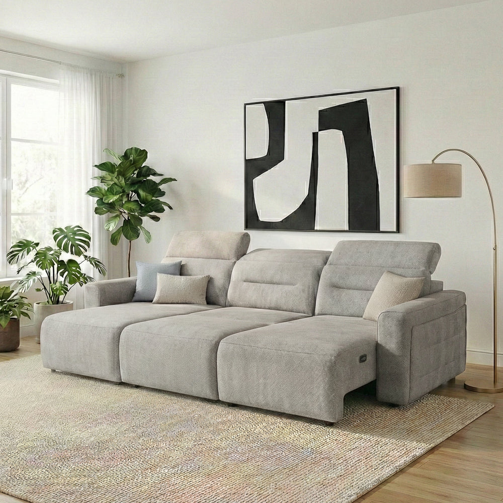 Archie Light Grey Fabric Power Slider Sofa