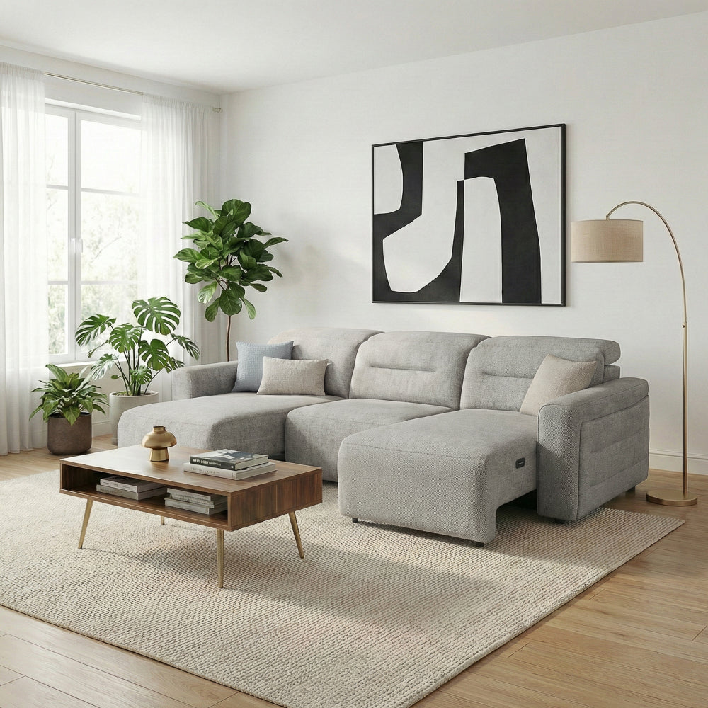 Archie Light Grey Fabric Power Slider Sofa