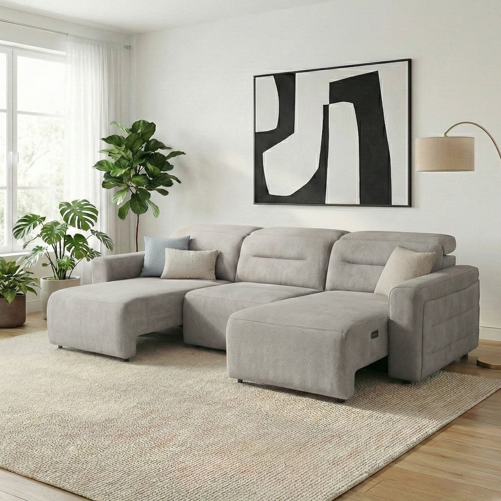 Archie Light Grey Fabric Power Slider Sofa