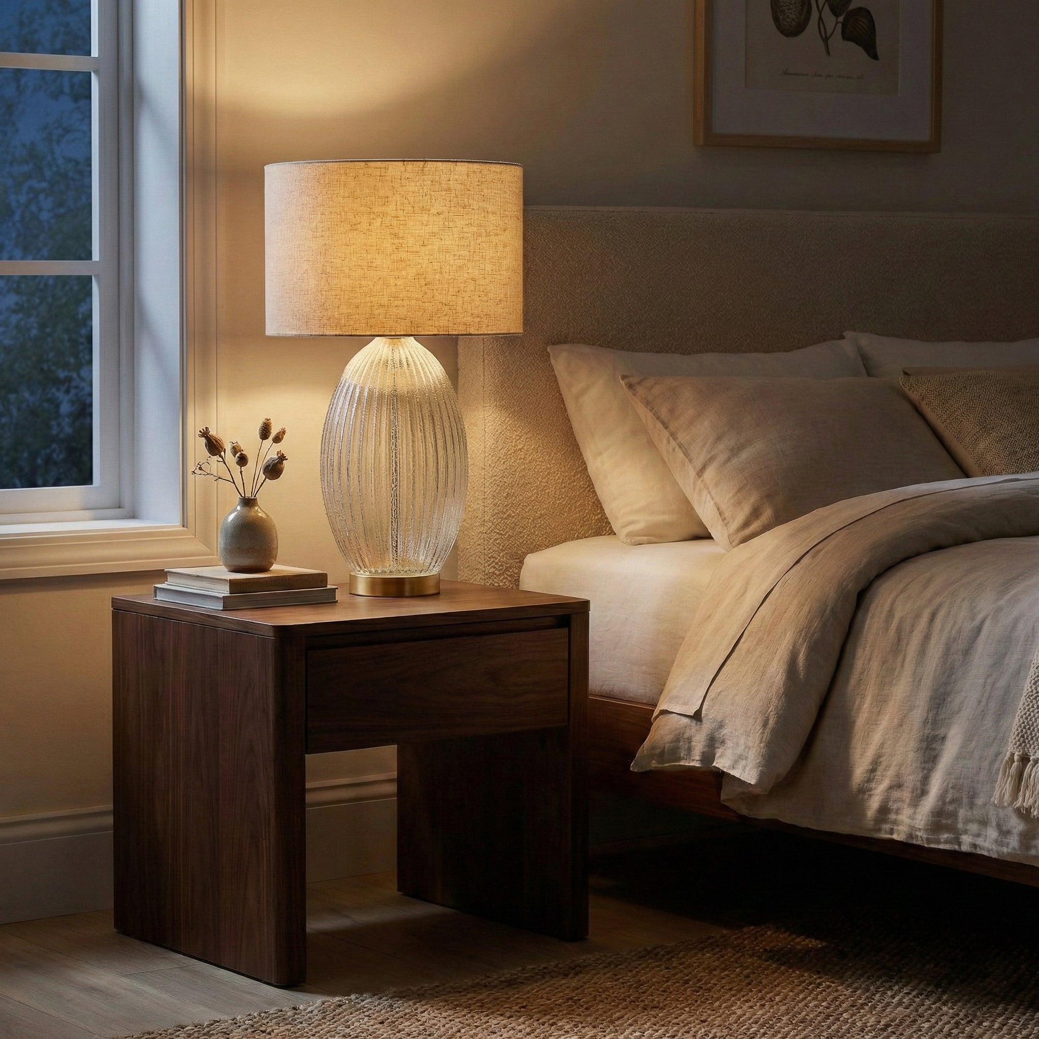 Aurora Ribbed Glass Lamp Base Clear Table Lamp and Shade