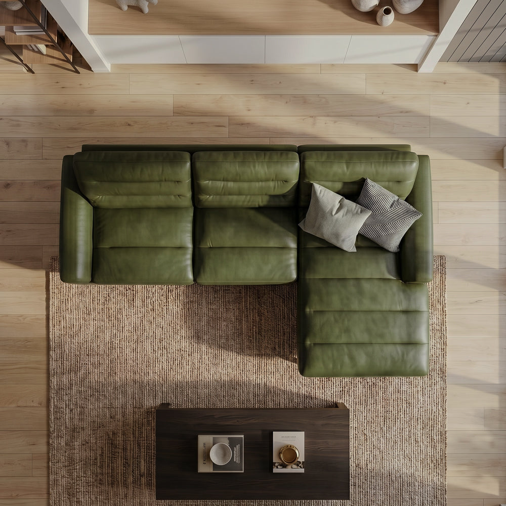 Barton Green Leather Right Facing Sectional Sofa